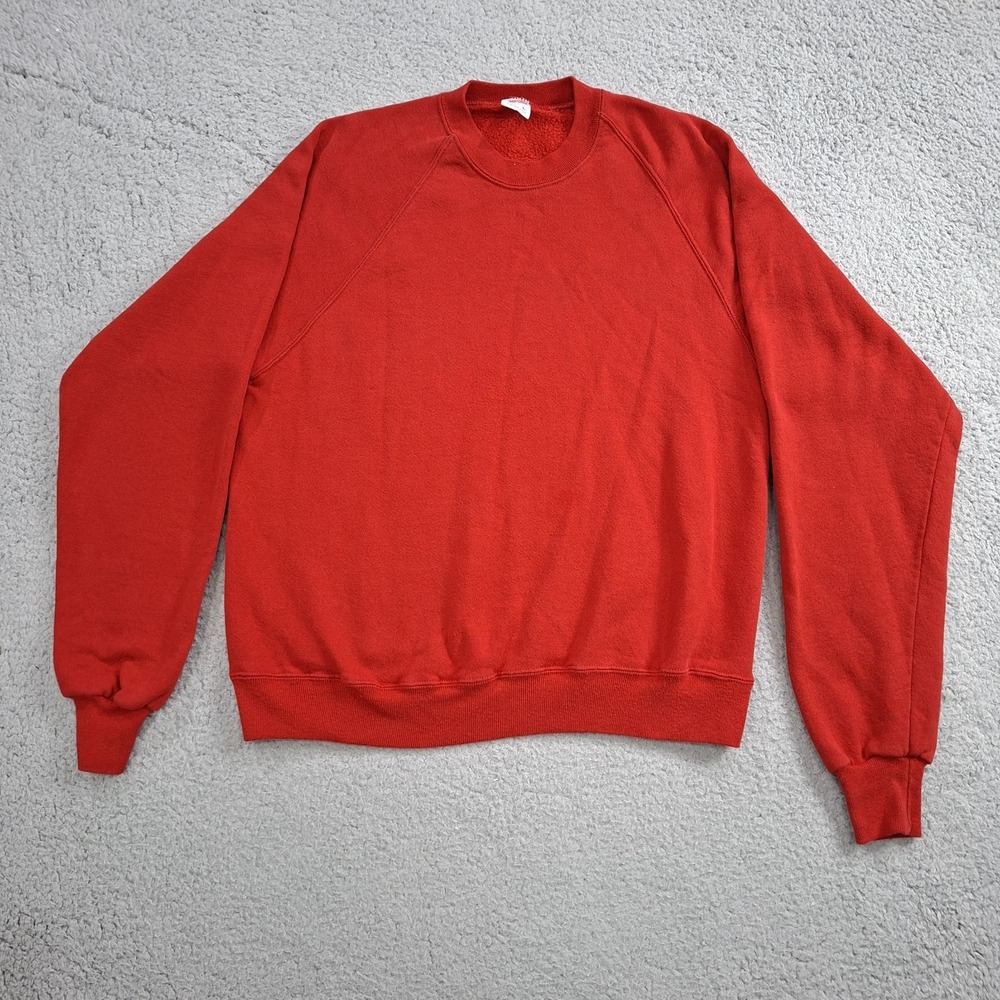 Vtg 90s Jerzees Mens L Red Solid Blank Crewneck Sweatshirt Fleece Pullover USA